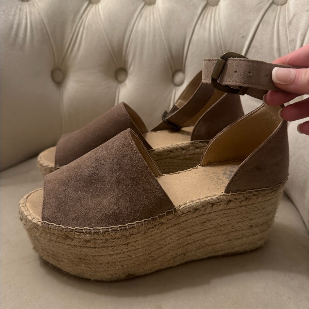 Vince Camuto Brown Suede Espadrille Platform Sandals